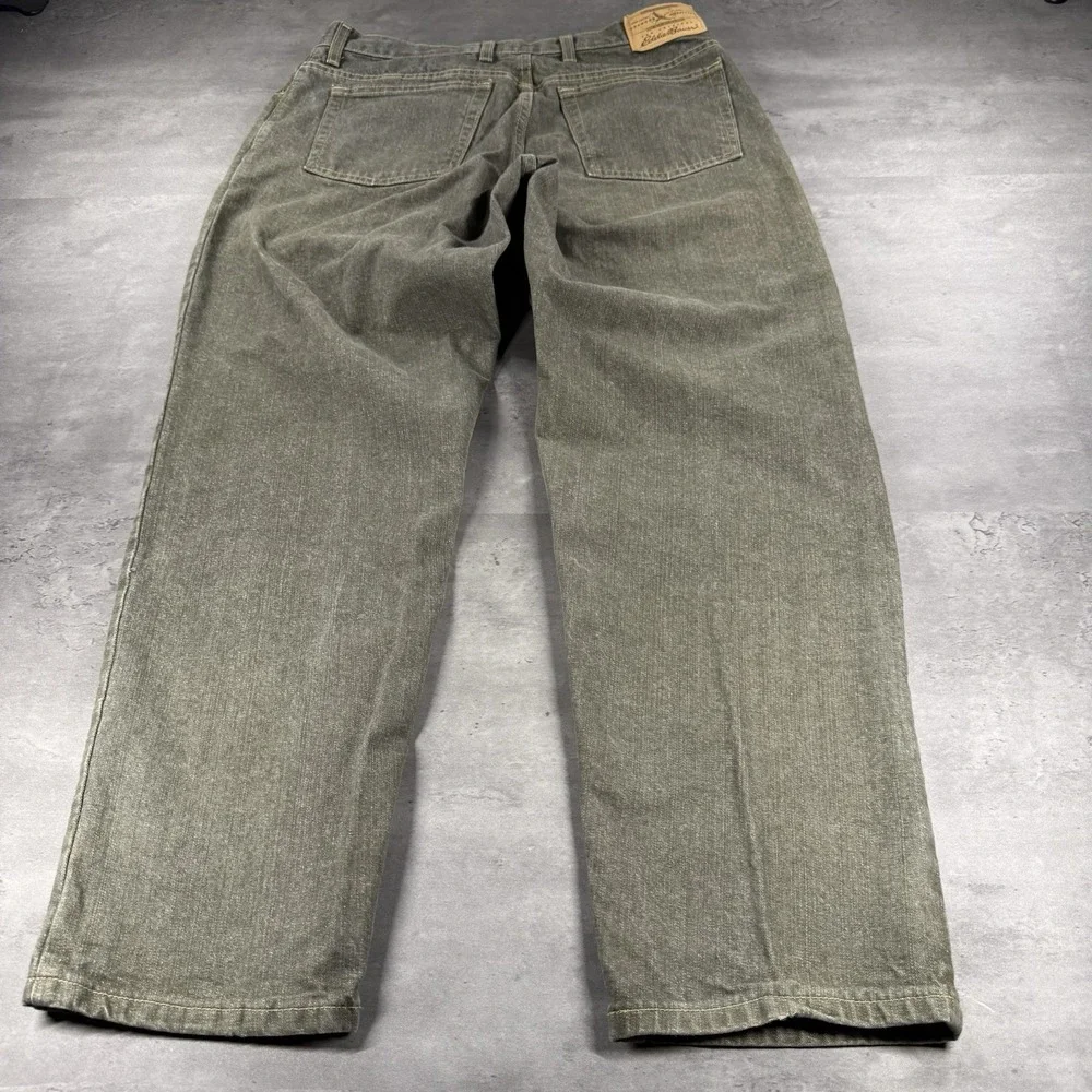 Eddie Bauer Jean Women 14 P Green Army Olive Dad‎ Mom Modest Mid Rise Denim